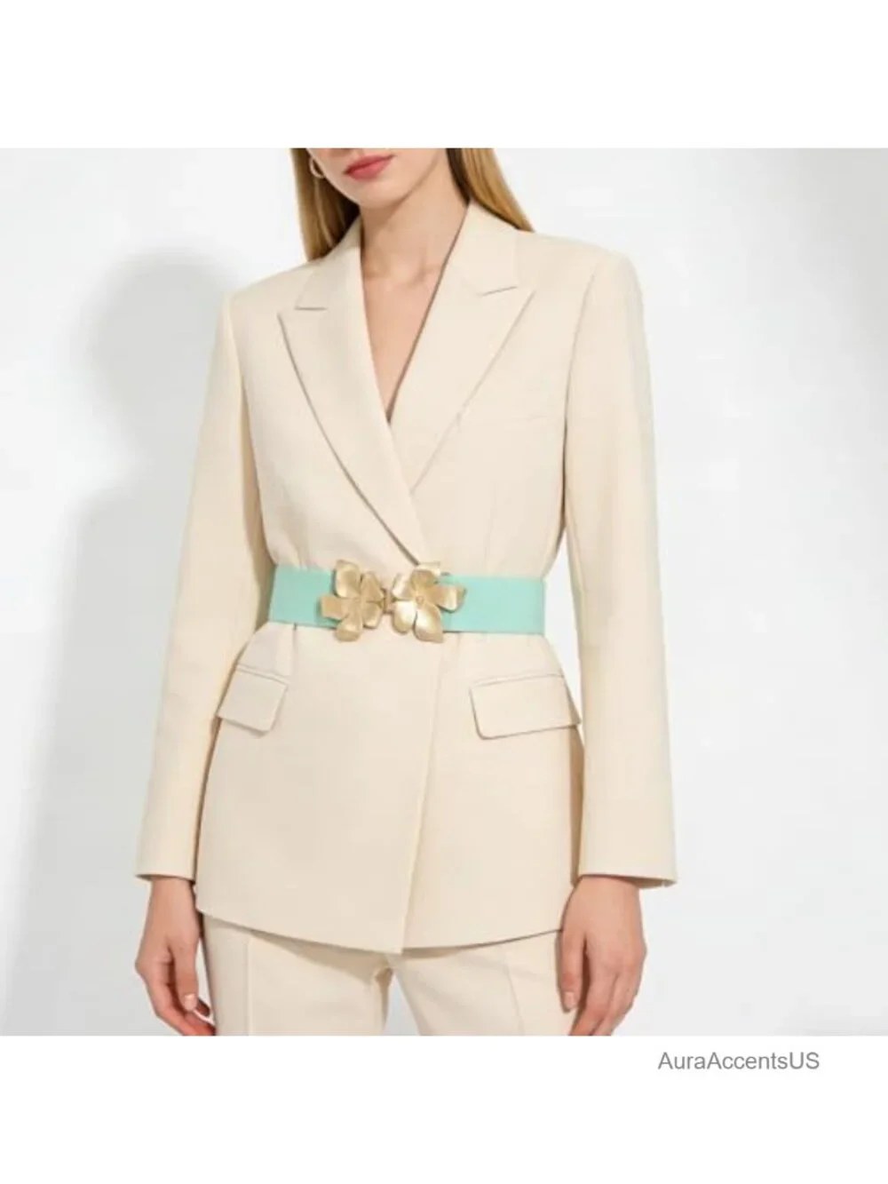Stretch Elastic Waist Belt with Flower Buckle for Dresses